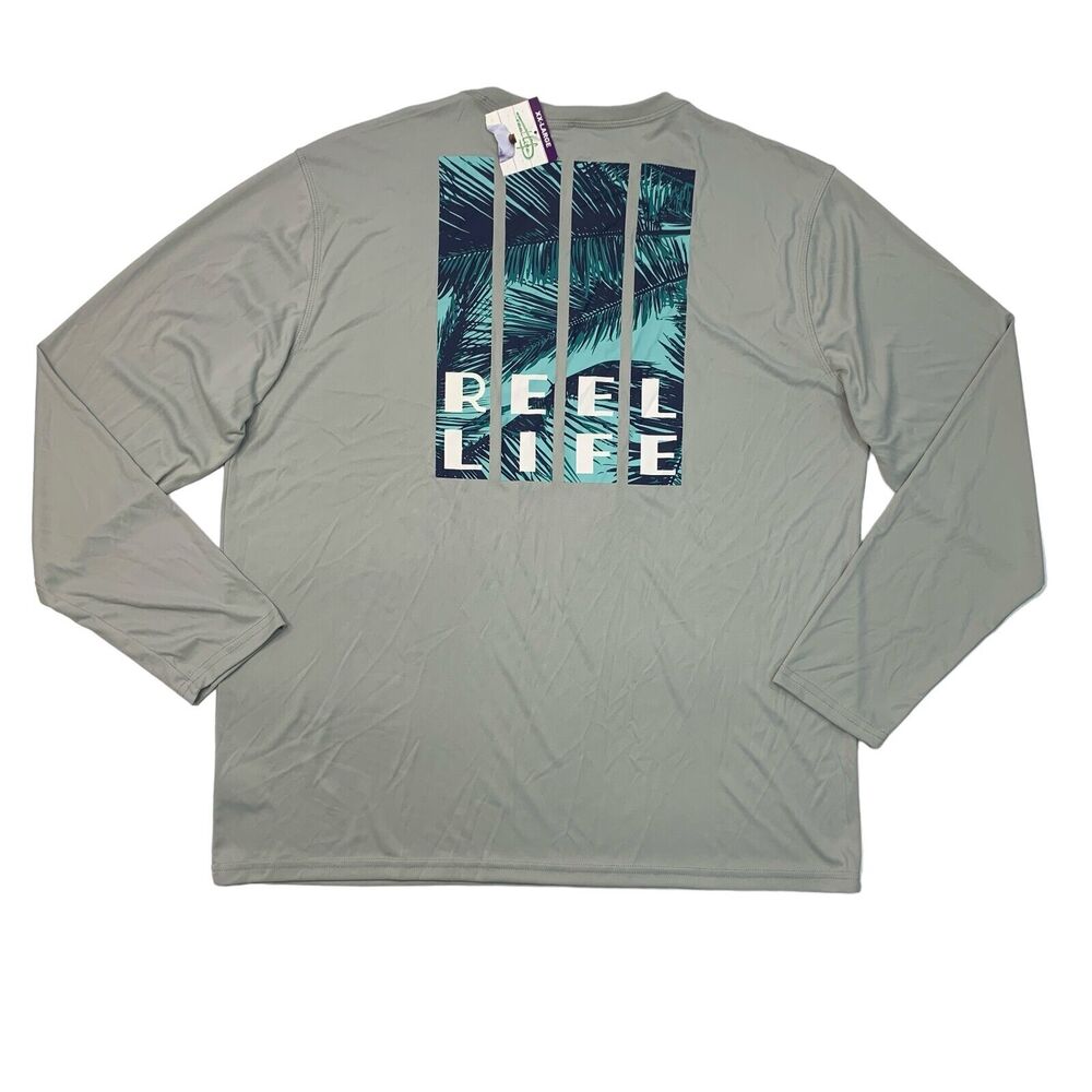 Reel Life Shirt Mens XXL 2XL Gray Sun Ray Defender Series Long Sleeve Fishing